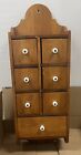 2 wood hand made 7 drawer utility, spice, apothecary wall cupboards cabinets 25