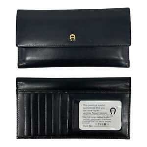 Vintage 90s ETIENNE AIGNER Large Leather Full Sized Wallet Checkbook Cover BLACK