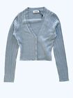 NAADAM Silk Cashmere Blend Cropped Ribbed Cardigan Sweater Sky Blue M NWT $325