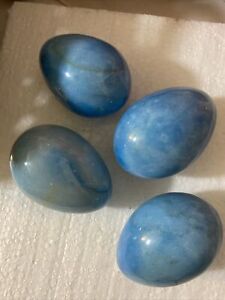 Natural Onyx Stone Polished Eggs Decor, Lot of 4 Blue