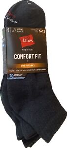 New Hanes Men's 3 Pairs Cushioned  Ankle Black Socks Shoe Size 6-12 Arch Support