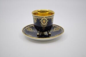 New ListingKPM Porcelain Coblat Jeweled Footed Tea Cup & Saucer