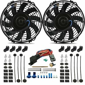 DUAL 9-10 INCH ELECTRIC ENGINE RADIATOR COOLING FAN PUSH-IN PROBE THERMOSTAT KIT