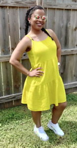 Women's Tiered Tank Dress Yellow - Universal Thread NWT Small Summer 100% Cotton