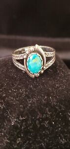 Vintage Navajo Fred Harvey Era Turquoise Sterling Silver Stamped  Ring Size 6.25