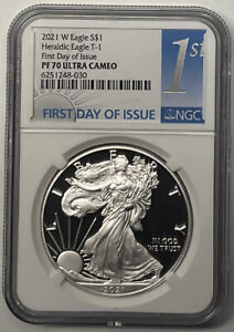 2021 W Proof Silver Eagle PF70 Heradic Eagle T-1 First Day of Issue cd