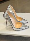 authentic Christian, Louboutin, so Kate, 120 mm silver metallic crackled