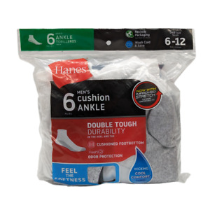 Hanes Men's Ankle Socks Pack of 6 Cushion Comfort Cotton Fresh IQ Size 6-12