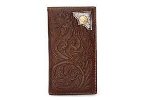Western Bifold Wallet Coffee Checbook Genuine Leather Gold Silver Rooster Wallet