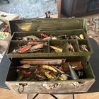 Vintage Metal Tackle BOX W/GREAT FISHING LURES Flatfish, Metal Mepps Etc..