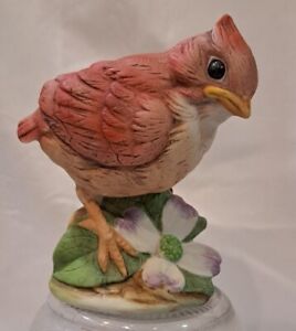 ANDREA BY SADEK CARDINAL FIGURINE, HANDPAINTED BABY BIRD AND FLOWER 6350