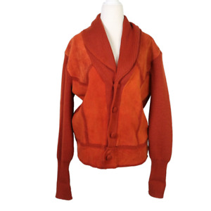 Vintage 90s burnt orange suede leather and knit cardigan sweater XL