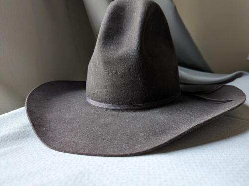 vintage USA made 7-1/2 cowboy hat GENUINE FUR brown felted TALL custom WESTERN