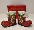 Fitz and Floyd Christmas Santa Boots Red Salt and Pepper Shakers NIB
