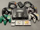 Nintendo 64 Console Bundle Lot w/ 2 Games - 2 Memory Cards - 4 Controllers