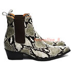 Pointed Toe Mens Pull on Chelsea Ankle Boots Snakeskin Print Real Leather Cowboy