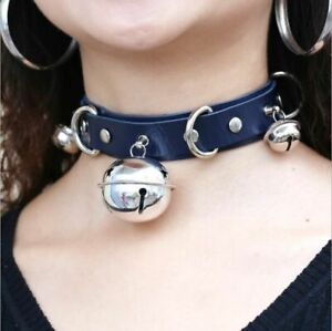 Punk Gothic Leather Choker Necklace Multilayer Metal Bells Handmade Necklace
