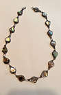 VINTAGE MEXICO STERLING SILVER HEART LINK ABALONE  CHOKER NECKLACE SJ1