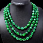 720.00 Cts Earth Mined Oval Shape 3 Strand Green Emerald Beads Necklace NK 22E76