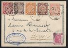 CHINA HONG KONG TO FRANCE COILING MIXED FRANKING STAMPS ON PPC COVER 1902