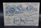 ANTIQUE OVERSIZED 1800'S ADVERTISING TRADE CARD LION COFFEE EASTER WOOLSON'S