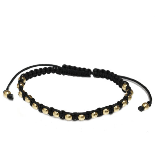 Macrame Braided Round 14k Yellow Gold Bead Bracelet for Women and Men