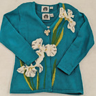 Women's STORYBOOK KNITS 2 Pc Cardigan SWEATER & VEST Set Applied Flowers Size S