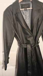 Black Centigrade Leather Trench Coat -size L-very good condition