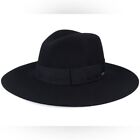 New Brixton Piper Fedora Hat Black Wool Wide Brim Sz XS