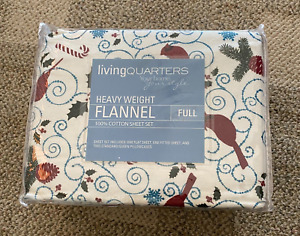 Living Quarters Flannel Sheets Heavy Weight Cotton Holiday Cardinal Full Size