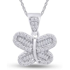 1/3 Cttw Natural Diamond Butterfly Pendant Necklace 18