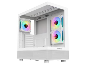 Sama Neview 4361 White Dual Tempered Glass ATX Mid Tower PC Case, Type C