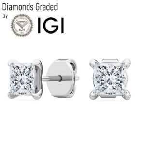 IGI,D/VS1,2CT Solitaire Lab-Grown Princess Diamond Studs Earring, 18K White Gold