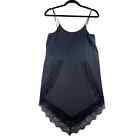 Vintage Black Lace Babydoll Silk Slip Mini Dress Chemise Nightgown Womens XS *