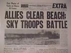 VINTAGE NEWSPAPER HEADLINES~ WORLD WAR 2 D-DAY INVASION BEACH CLEARED WWII  1944