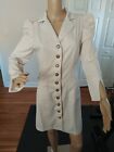 Vintage style Women's Button down Blazer Dress- Puff Sleeves - Beige - Size M