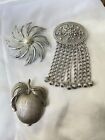 Lot of 3 Vintage Sarah Coventry Brooches (Apple, Sunburst, Chain)