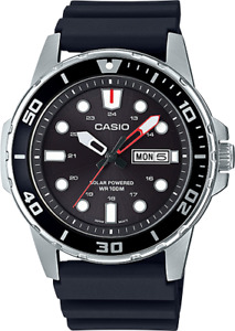Casio MTP-S110-1AV,  Men's Solar Battery Watch, 100 Meter W/R, Date, Black Resin