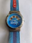 Vintage M&M Crispy Watch Men 35mm Silver Tone Blue Dial 1999 Needs Battery