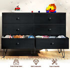 TC-HOMENY Bedroom 6 Drawer Dresser Wood Chest of Fabric Drawers Storage Cabinet