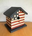 Vintage Wood Birdhouse American Flag Design Decorative Handmade Rustic USA