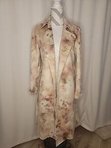 PHILOSOPHY REPUBLIC floral watercolor faux leather women's trench coat SZ Small