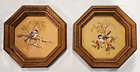 Homco Bird Octagonal Framed Chickadee Picture Set of 2 Vintage Faux Wood Frame