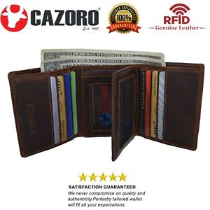 Cazoro Mens RFID Blocking Hunter Leather Credit Card ID Trifold Wallet