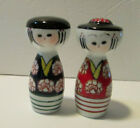 vintage Kokeshi doll salt and pepper shakers man and woman in Kimono