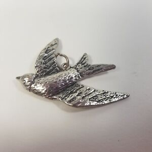 Swooping Bird Pendant Charm Sparrow Swallow Silver Tone