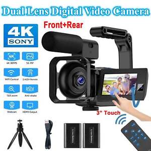 4K UHD Dual lens Video Camera 56MP WiFi Digital Vlogging  Camcorder Touch Screen