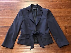BCBG Maxazaria Blue 2 Pocket Women's XS Cropped Belted Dress Suit Jacket Blazer
