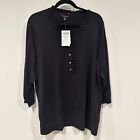 Lands End Womens Size 3X Half Button Down Pullover Sweater Black Ruffles Stretch