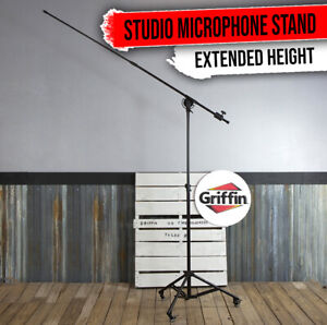 Studio Microphone Stand On Wheels Tall Overhead Boom Arm Mic Mount Stage Holder